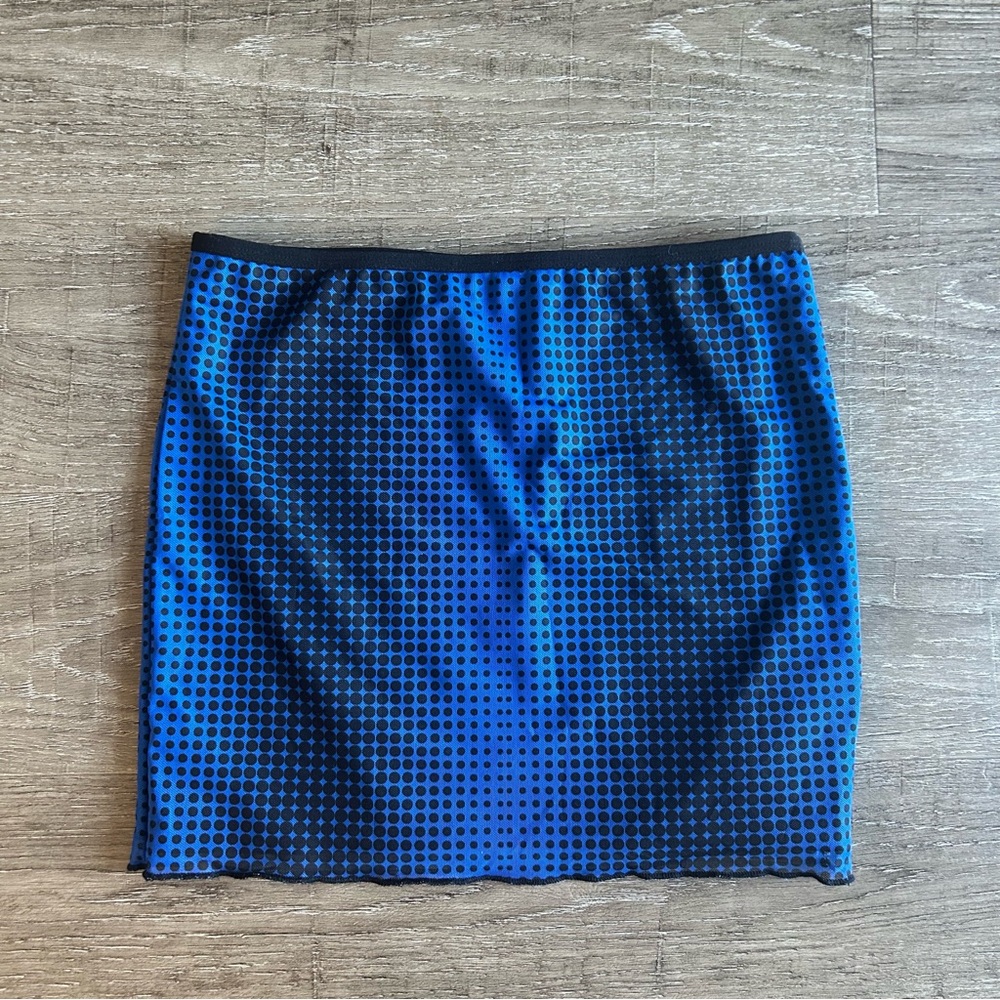 Cobalt Blue and Black Mini Skirt Polka Dot Mesh Mini Skirt Cyberpunk pattern